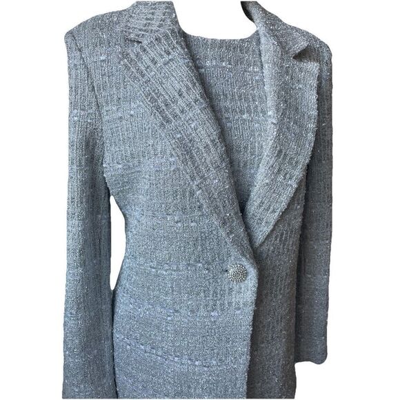 St. John Evening Silver Metallic Knit Shift Dress & Match Blazer Size 8 - Picture 2 of 8